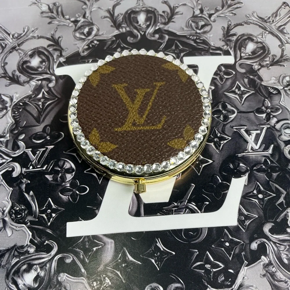Louis Vuitton Brown Monogram Canvas Compact Mirror Gold Swarovski Crystals